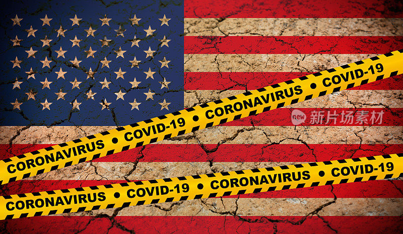美利坚合众国- Covid-19冠状病毒细胞发出黄色带危险信号